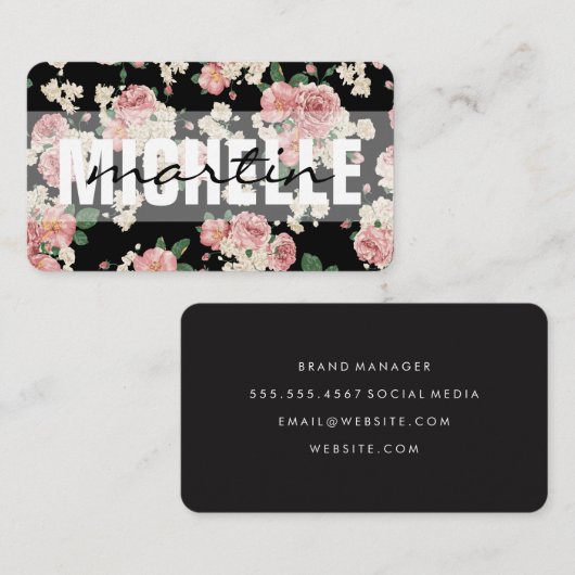 Kop- en Cursieve Tekst Bloempatroon Visitekaartje (Voorkant / Achterkant)