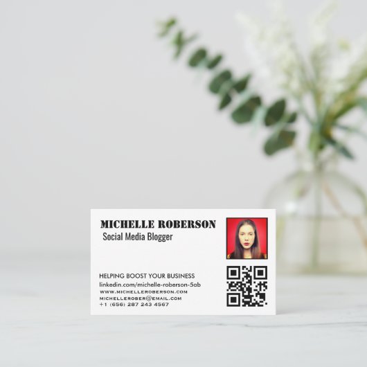 kop en qr code schoon wit visitekaartje (Staand voorkant)