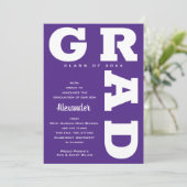 Kop GRAD Wit op Paarse Afstuderen  Aankondiging (Staand voorkant)
