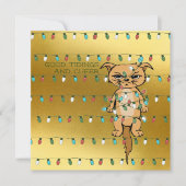 Kop; grappig getangled Kat in kerstlampjes Gold Feestdagenkaart (Voorkant)