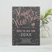 Kop het nieuwjaarsfeest van het Roos Gold Chalkboa Kaart (Staand voorkant)