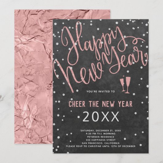 Kop het nieuwjaarsfeest van het Roos Gold Chalkboa Kaart (Voorkant / Achterkant)