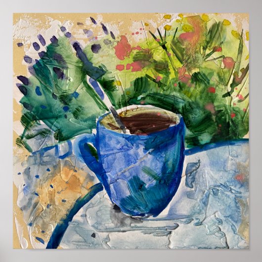 Kop koffie, modern schilderij, waterverf poster (Voorkant)