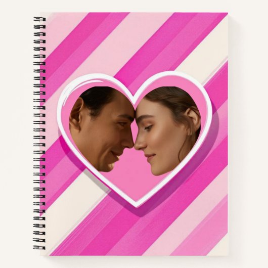 Kop met Hart op Roze Strepen Notitieboek (Voorkant)