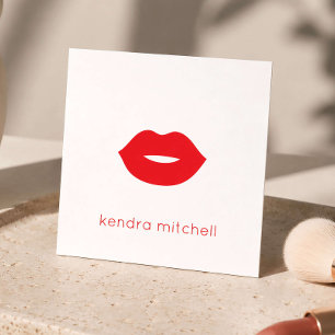 Kop Minimaal Rood Lippen Logo Make-up Artiest Wit Vierkante Visitekaartje