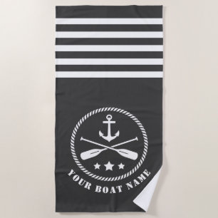 Kop of naam Nautical Anchor & Oars Paddles Grey Strandlaken