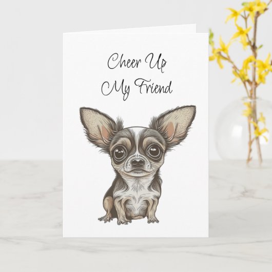 Kop op, mijn vriend | Schattig Chihuahua Kaart (Gele Bloem)