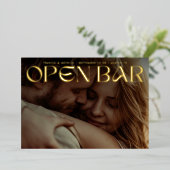 Kop Retro Open Bar Foto Bewaar De Datum Goud Folie Uitnodiging (Staand Voorkant)