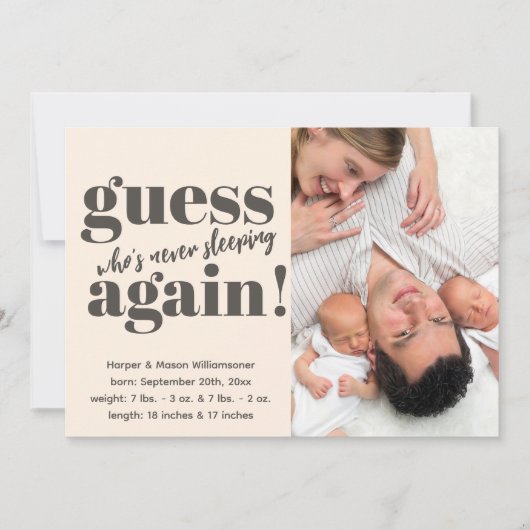 Kop Twin Foto Geboorteaankondiging (Voorkant)