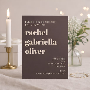 Kop Typografie Aardse Bruine Moderne Bat Mitzvah Kaart