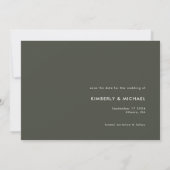 Kop Typografie Minimalistisch Modern Olijfgroen Save The Date (Achterkant)