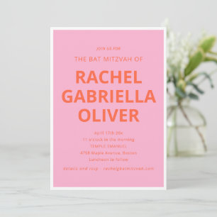 Kop Typografie Modern Roze Oranje Bat Mitzvah Kaart