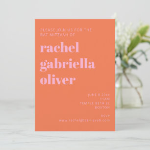 Kop Typografie Roze en Oranje Moderne Bat Mitzvah Kaart