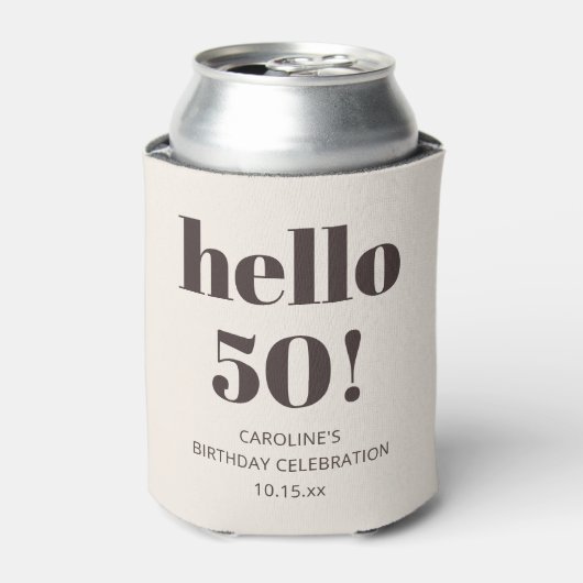 Kop Typografie Warm Bruin Modern 50e Verjaardag Blikjeskoeler (Blikje Voorkant)
