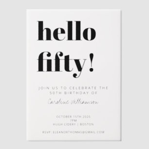 Kop Typografie Witte Moderne 50ste Verjaardagsfees Vellum Uitnodigingen