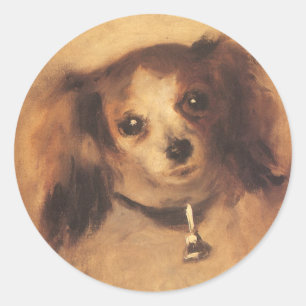 Kop van een hond door Pierre Renoir, Vintage Fine Ronde Sticker