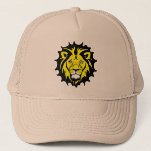 Kop van een leeuw in vet cartoonstijl geïllustreer trucker pet