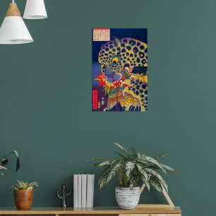 Kop van een Tijger die een Haan Eet Utagawa Hiroka Poster