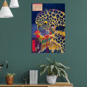 Kop van een Tijger die een Haan Eet Utagawa Hiroka Poster