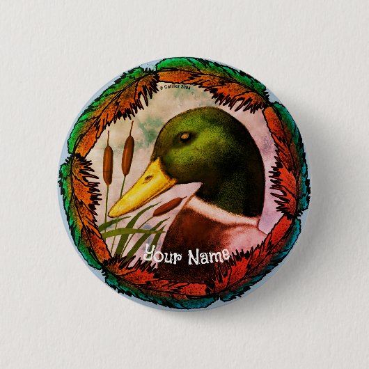 Kop van een wilde eend  ronde button 5,7 cm (Voorkant)