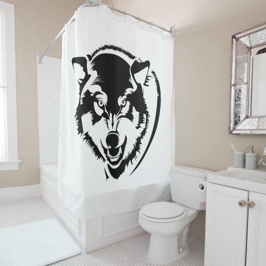 Kop van een Wolf Douchegordijn (In situ)