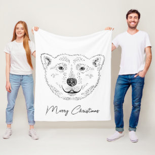 Kop van ijsbeer Minimaal lijnkunstschets met tekst Fleece Deken