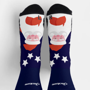 Kop van Lachende Kerstman en Sterren op Blauwe Sok