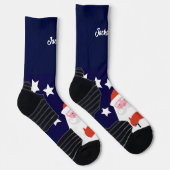 Kop van Lachende Kerstman en Sterren op Blauwe Sok (Rechts)