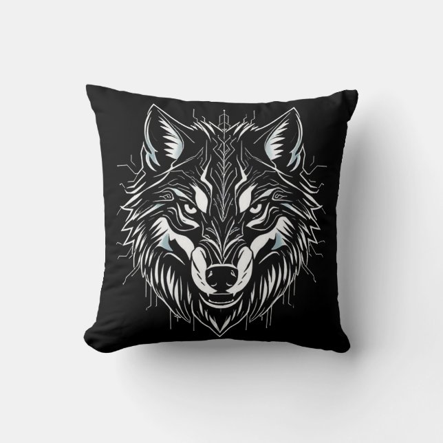 Kop van wolf kunst kussen (Voorkant)