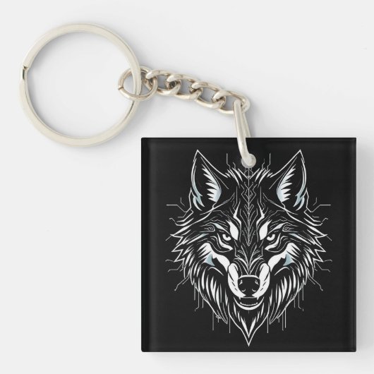 Kop van wolf kunst sleutelhanger (voorkant)