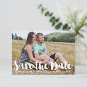 Kop Wit Hand Lettering Foto Save the Date (Staand voorkant)