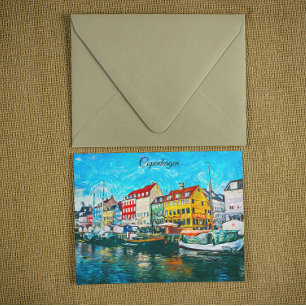 Kopenhaagse olieverfschilderij van de Nyhavn-water Briefkaart