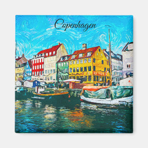 Kopenhaagse olieverfschilderij van de Nyhavn-water Magneet