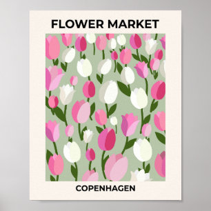 Kopenhagen Bloemenmarkt Tulpen roze en groen Poster