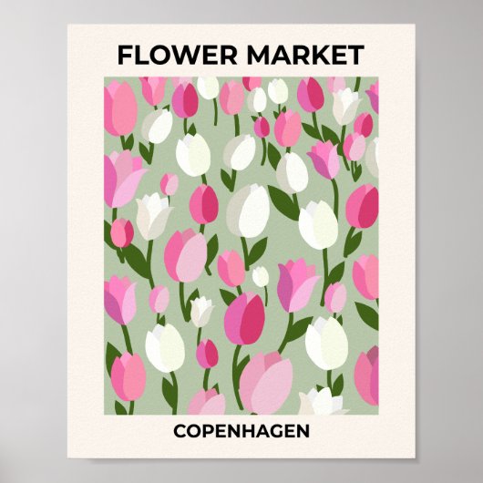 Kopenhagen Bloemenmarkt Tulpen roze en groen Poster (Voorkant)