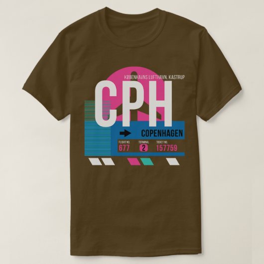 Kopenhagen CPH Airport Code Baggage Label T-shirt (Design voorkant)
