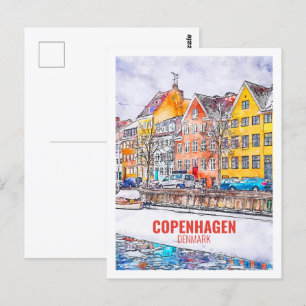 Kopenhagen Denemarken Beroemde Waterverf reisschet Briefkaart