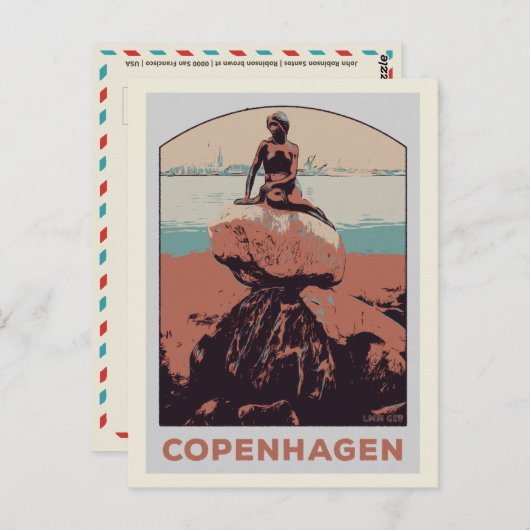 Kopenhagen Denemarken, het kleine Zeemeerminnende  Briefkaart (Voorkant / Achterkant)