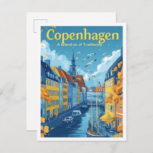 Kopenhagen Denemarken Kunst Reizen Illustratie Briefkaart (Voorkant / Achterkant)