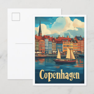 Kopenhagen Denemarken Kunst Vintage Reizen Illustr Briefkaart