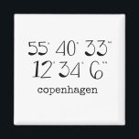 Kopenhagen Denemarken Magneet<br><div class="desc">kopenhagen ,  coördinaten ,  breedtegraad ,  lengtegraad ,  reizen ,  denemarken ,  cadeau voor reizigers ,  cadeau voor nieuw thuis</div>