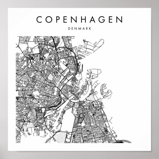 Kopenhagen Denemarken Minimale Modern Street Map Poster (Voorkant)