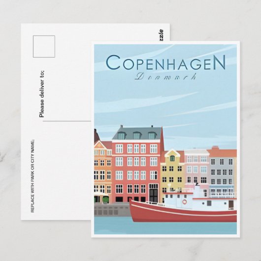 Kopenhagen Denemarken Reizen  stad Europa Briefkaart (Voorkant / Achterkant)
