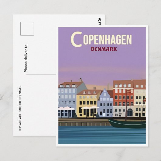 Kopenhagen Denemarken Reizen  stad Europa Briefkaart (Voorkant / Achterkant)