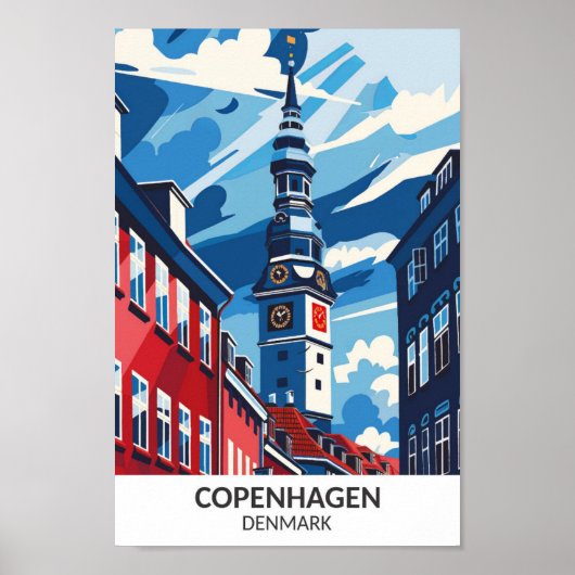 Kopenhagen Denemarken Retro Kunstwerk Reizen Poster (Voorkant)