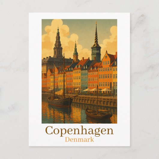 Kopenhagen Denemarken Retro Reizen Briefkaart (Voorkant)