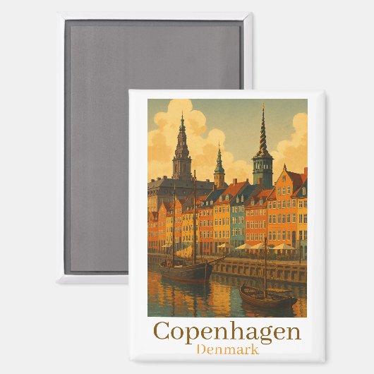 Kopenhagen Denemarken Retro Reizen Magneet (Voorkant / Achterkant)