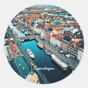 Kopenhagen, Denemarken schilderachtig uitzicht, Ronde Sticker