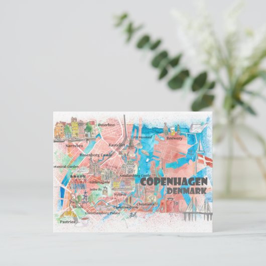 Kopenhagen Denemarken Schone Iconic City Map Briefkaart (Staand voorkant)