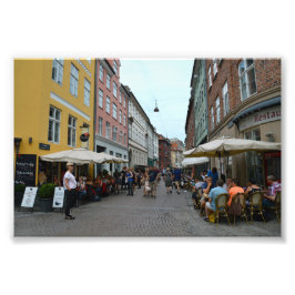 Kopenhagen, Denemarken, Sidewalk Cafes Foto Afdruk